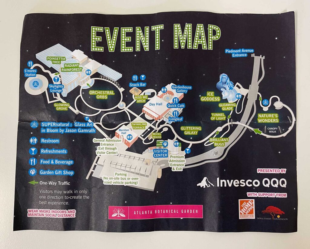 Map for Garden Lights, Holiday Nights at the Atlanta Botanical Garden