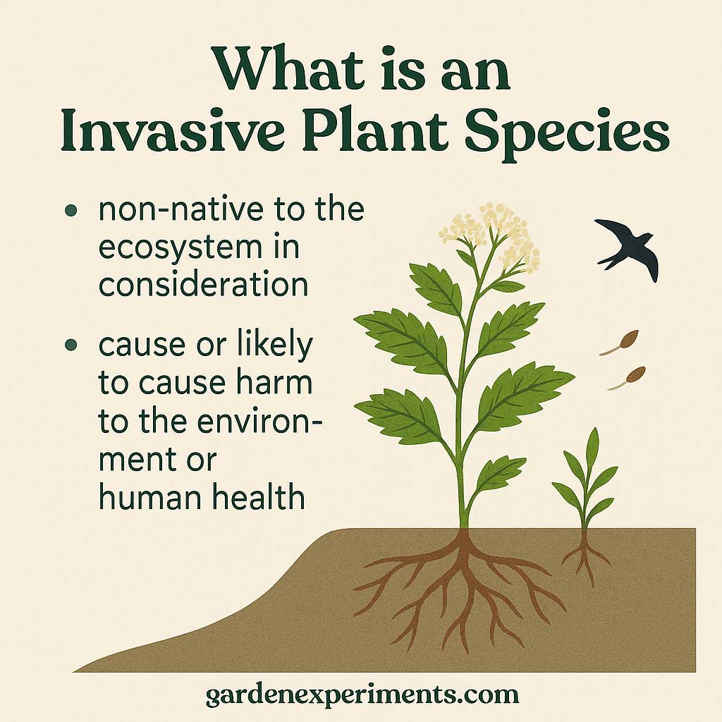 What is an invasive plant species? They are non-native to the ecosystem in consideration and
cause or likely to cause harm to the environment or human health